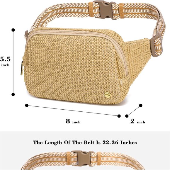 Khaki RFID Blocking Straw Summer Fanny Pack with Adjustable Strap for Women - Picture 4 of 8